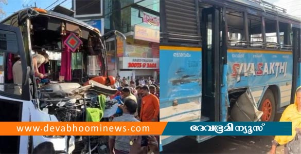 പന്തളത്ത് ടൂറിസ്റ്റ് ബസും സ്വകാര്യ ബസും കൂട്ടിയിടിച്ച് അപകടം