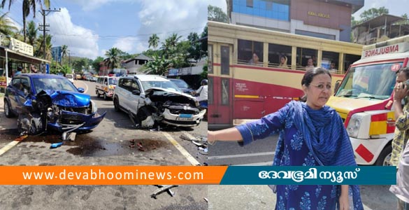 കൊല്ലത്ത് കാറുകള്‍ കൂട്ടിയിടിച്ച് അപകടം; രക്ഷാപ്രവർത്തനം നടത്തി മന്ത്രി വീണാ ജോര്‍ജ്