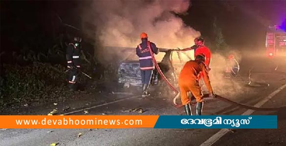 ശബരിമല തീർത്ഥാടകരുടെ കാറിന് തീപിടിച്ച് അപകടം