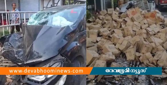 കോഴിക്കോട് മദ്യവുമായി വന്ന ലോറി കാറുമായി കൂട്ടിയിടിച്ച് മറിഞ്ഞു; ഡ്രൈവര്&zwj;ക്ക് ദാരുണാന്ത്യം