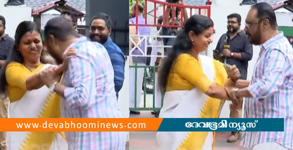 ആലിംഗനം ചെയ്യാൻ ശ്രമിച്ച ചെറിയാൻ ഫിലിപ്പിനെ തള്ളിമാറ്റി ബിന്ദു കൃഷ്&zwnj;&zwnj;ണ, വീണ്ടും ശ്രമം